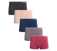 Reebok Damen Boyshorts Unterwäsche - 5er-Pack Stretch-Performance-Unterwäsche für Frauen, 10,2 cm Schrittlänge mit etikettlosem Bund, Fuchs/Handschuh/Lotusfeige/Denim/geschwärzte Perle, L