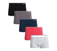Reebok Damen Boyshorts Unterwäsche - 5er-Pack Stretch-Performance-Unterwäsche für Frauen, 10,2 cm Schrittlänge mit etikettlosem Bund, Fig/Denim/Koralle/Weiß gestreift/Schwarz, M