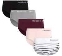 Reebok Damen Unterwäsche - Nahtlose Hipster Slips (5er Pack) Größe L, weiß gestreift/barely pink/fig/sharkskin/schwarz