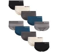 Reebok Damen Unterwäsche - Nahtlose Hipster Slips (10er Pack), Größe M, Grau/Blau/Rosa/Schwarz