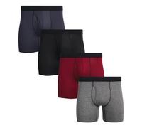 Reebok Herren-Boxershorts - 4er-Pack, Performance-Stretch-Herren-Unterwäsche mit funktionellem Hosenschlitz, 15,2 cm Schrittlänge, Boxershorts für Herren, Größe L, Grau/Schwarz/Rot/Schwarz