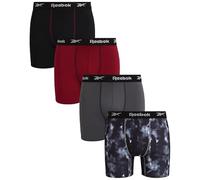 Reebok Herren-Boxershorts, 4er-Pack, feuchtigkeitsableitend, Stretch, Performance-Unterwäsche, Boxershorts mit Konturbeutel (Größen: S-XL), Schwarz/Tibetisches Rot/geschwärzte Perle/schwarzer Druck