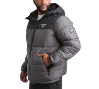 Reebok Herren Puffer Jacke - Schwerer gesteppter Puffermantel mit breiter Kapuze - wetterbeständige Skijacke für Herren (M-XXL), Schwarz/Dunkelgrau, Large