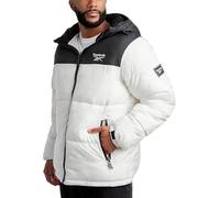Reebok Herren Puffer Jacke - Schwerer gesteppter Puffermantel mit breiter Kapuze - wetterbeständige Skijacke für Herren (M-XXL), Schwarz/Weiß, Large
