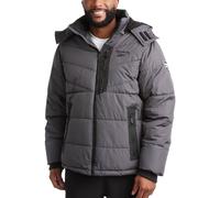 Reebok Herren-Winterjacke, dicker, schwerer Ski-Wintermantel, warm, isoliert, gesteppt, mit Kapuze, Dunkelgrau, XL