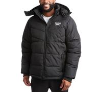 Reebok Herren-Winterjacke, dicker, schwerer Ski-Wintermantel, warm, isoliert, gesteppt, mit Kapuze, Schwarz, S