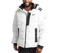 Reebok Herren-Winterjacke, wasserabweisend, schwerer Puffermantel mit Kapuze, gesteppt, isoliert, warm, Wintermantel für Herren, Weiss/opulenter Garten, L