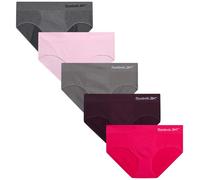 Reebok Hipster-Höschen für Damen, 5er-Pack, Stretch-Performance-Unterwäsche, nahtlos, mit entspanntem Bund ohne Etikett, Größe S - XL, Heather Grey/Pink Lady/Sharkskin/Rasberry/Pflaume, L