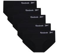 Reebok Hipster-Höschen für Damen, 5er-Pack, Stretch-Performance-Unterwäsche, nahtlos, mit entspanntem Bund ohne Etikett, Größe S - XL, Schwarz/Schwarz/Schwarz/Schwarz, S
