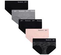 Reebok Hipster für Damen, nahtlos, feuchtigkeitsableitend, Nylon, Spandex, Unterwäsche, atmungsaktiv, Stretch, 5 Stück, Black Spacedye/Lotus/Greystone/Black/Black, S