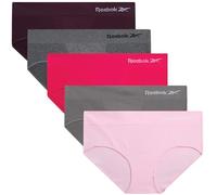 Reebok Hipster-Höschen für Damen, 5er-Pack, Stretch-Performance-Unterwäsche, nahtlos, mit entspanntem Bund ohne Etikett, Größe S - XL, Heather Grey/Pink Lady/Sharkskin/Rasberry/Pflaume, M