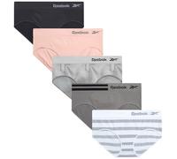 Reebok Hipster für Damen, nahtlos, feuchtigkeitsableitend, Nylon, Spandex, atmungsaktive Stretch-Performance-Höschen, Größe M, Jacquard/Weiß gestreift/Lotus/geschwärzte Perle/Haifischleder, 5 Stück