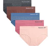 Reebok Hipster-Höschen für Damen, 5er-Pack, Stretch-Performance-Unterwäsche, nahtlos, mit entspanntem Bund ohne Etikett, Größe S - XL, Blue Stripe Melange/Lotus/Charcoal Heather/Lilas/Deep Taupe, M