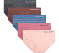 Reebok Hipster-Höschen für Damen, 5er-Pack, Stretch-Performance-Unterwäsche, nahtlos, mit entspanntem Bund ohne Etikett, Größe S - XL, Blue Stripe Melange/Lotus/Charcoal Heather/Lilas/Deep Taupe, L