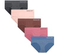 Reebok Hipster-Höschen für Damen, 5er-Pack, Stretch-Performance-Unterwäsche, nahtlose Unterwäsche mit entspannter Taille ohne Etikett, Größe S - XL, Blue Stripe Melange/Lotus/Charcoal Heather/Lilas
