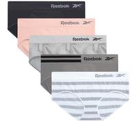 Reebok Hipster für Damen, nahtlos, feuchtigkeitsableitend, Nylon, Spandex, atmungsaktive Stretch-Performance-Höschen, Größe M, Jacquard/Weiß gestreift/Lotus/geschwärzte Perle/Haifischleder, 5 Stück