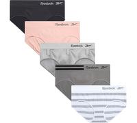 Reebok Hipster für Damen, nahtlos, feuchtigkeitsableitend, Nylon, Spandex, atmungsaktive Stretch-Performance-Höschen, Größe M, Jacquard/Weiß gestreift/Lotus/geschwärzte Perle/Haifischleder, 5 Stück