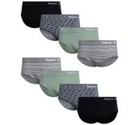 Reebok Damen-Unterwäsche, 8er-Pack, Übergröße, nahtlos, Hipster-Slips (XL-3XL), Schwarz/Schwarz Spacedye/Salbei/Gestreiftes Grau, XL