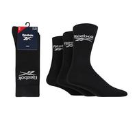 Reebok Hohe Socken Unisex Core Crew - Bequem, mit Fußgewölbeunterstützung, atmungsaktive Baumwolle, für Laufen, Sport, Alltag, Yoga, Fitness, waschbar, 3 Paar, Größe 40-42, Schwarz