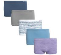 Reebok Mädchen Unterwäsche - Nahtlose Boyshort Höschen (5er-Pack), Abendblau/Haifischleder/weiße Streifen/Staubblau/Violett, XL