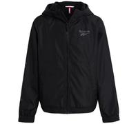 Reebok Windbreaker-Jacke für Jungen, leicht, mit Polarfleece gefüttert, wasser- und windabweisend, mit Kapuze und Reißverschluss für Jungen, Schwarz, 18-20