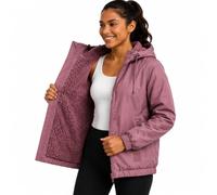 Reebok Windjacke für Damen, wasserabweisend, windabweisend, leicht, isoliert, Reißverschluss für Damen, mit Sherpa-Kapuze, Dunkle Rose., L