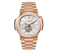 REEF TIGER RGA20S7 Herren-Armbanduhr, modisch, quadratisch, Roségold, Kristall, mechanisch, 24-Stunden-Tourbillon, wasserdicht, Automatik-Armbanduhr, RGA20S7, RGA20S7-PWPD, Mechanisch