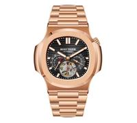 REEF TIGER RGA20S7 Herren-Armbanduhr, modisch, quadratisch, Roségold, Kristall, mechanisch, 24-Stunden-Tourbillon, wasserdicht, Automatik-Armbanduhr, RGA20S7, RGA20S7-PBP, Mechanisch, selbstaufziehend