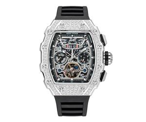 Reef Tiger Titan Herren Mechanische Uhr Selbstaufzug Multifunktions Gummi Sportuhr mit großem Zifferblatt Diamant Lünette Weinfass Stil RGA3009-2-D, RGA3009-2-YBBD, Groß, Modern