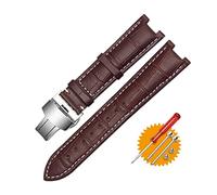 REFKIT Echtes Leder-Armband for GC-Armband 22 x 13 mm 20 x 11 mm gekerbtes Armband mit Schmetterlingsschnalle aus Edelstahl (Color : Brown white silver, Size : 22-13mm)