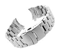 REFKIT Edelstahl-Uhrenarmband 18 mm 20 mm 22 mm 24 mm Armband gebogenes Ende Uhrenarmband Doppelverschluss-Schnalle Ersatzarmband (Color : Silver, Size : 24mm)