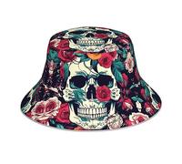 Reflektierender Fischerhut mit Blumen, Totenkopf, wendbares Design, ideal für Damen und Herren, perfekt für Outdoor-Aktivitäten, Blumenschädel Ornament, Einheitsgre