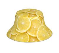 Reflektierender Fischerhut mit gelbem Zitronendruck, Unisex, Kopfbedeckung mit Nachtfluoreszenz, lässiger leuchtender Hut, Gelbe Zitrone., One size