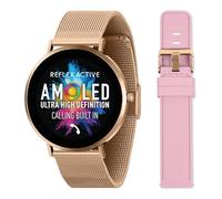 Reflex Active Amoled Ultra Slim Smartwatch für Damen mit GPS, Herzfrequenz, Schlafüberwachung, Schrittzähler, Rose Gold Mesh und Rosa Silikon Armband Set für Android IOS Serie 42