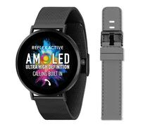 Reflex Active Amoled Ultra Slim Smartwatch Uhr für Herren Damen mit GPS, Herzfrequenz, Schlafüberwachung, Schrittzähler, Schwarzes Mesh und graues Silikonarmband Set für Android IOS Serie 42