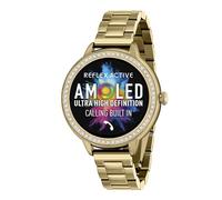 Reflex Active Series 41 Amoled Smartwatch für Damen mit Sportmodi, Herzfrequenz, Anruf tätigen/entgegennehmen, Musik-Player, GPS, Schrittzähler, Zyklus-Tracking und Stein Set Gold Armband für Android