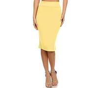 Reg and Plus Size Bleistiftrock für Frauen unter dem Knie, Arbeit, Wochenenden, Date, Nächte, Sexy Büro Business Bodycon Röcke - Gelb - Mittel