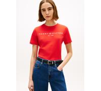 Kurzarmshirt TOMMY HILFIGER "REG CORP LOGO C-NK SS", Damen, Gr. S (36/38), fireworks, Jersey, Obermaterial: 100% Baumwolle, unifarben, normal hüftlang, Rundhals, eingesetzt abgesteppte Kante, Shirts,