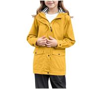 Regenanzug Mädchen Jungen Unisex Wasserdicht Regenjacke mit Kapuze Winddicht Atmungsaktiv Übergangsjacke Reißverschluss Leichte Regenmantel Outdoor Funktionsjacke Trenchcoat (Red, 9-10 Years)
