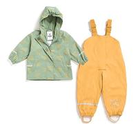 Regenanzug-Set für Kinder bestehend aus Regenhose und Regenjacke | gefüttert | Öko-Tex | winddicht | wasserdicht | Kapuze | Kinder Matsch Buddelanzug Jungen & Mädchen (122-128 (7-8 Jahre), grün-gelb)