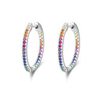 Regenbogen Farbe Funkelnde Ohrringe Echt 925 Sterling Silber Kreis Zirkonia Creolen Für Frauen Luxus Hochzeit Schmuck