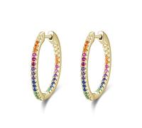 Regenbogen Farbe Funkelnde Ohrringe Echt 925 Sterling Silber Kreis Zirkonia Creolen Für Frauen Luxus Hochzeit Schmuck