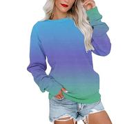 Regenbogen Langarmshirt Damen Bunte Farbverlauf Sweatshirt Rundhals Langarm Pullover Herbst Winter Leichte Shirt Teenager Mädchen Pulli Tops Oversized Longshirt Tunika Bluse Locker Oberteile Longbluse