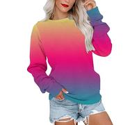 Regenbogen Langarmshirt Damen Bunte Farbverlauf Sweatshirt Rundhals Langarm Pullover Herbst Winter Leichte Shirt Teenager Mädchen Pulli Tops Oversized Longshirt Tunika Bluse Locker Oberteile Longbluse