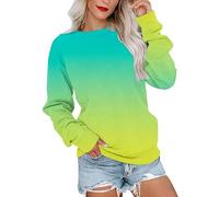Regenbogen Langarmshirt Damen Bunte Farbverlauf Sweatshirt Rundhals Langarm Pullover Herbst Winter Leichte Shirt Teenager Mädchen Pulli Tops Oversized Longshirt Tunika Bluse Locker Oberteile Longbluse