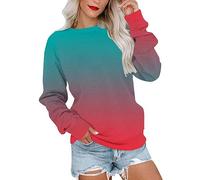 Regenbogen Langarmshirt Damen Bunte Farbverlauf Sweatshirt Rundhals Langarm Pullover Herbst Winter Leichte Shirt Teenager Mädchen Pulli Tops Oversized Longshirt Tunika Bluse Locker Oberteile Longbluse