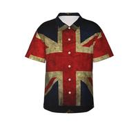 Regenbogen-Rosen-Druck, modisches Freizeithemd, Herren, lässig, kurzärmelig, Sommer, Button-Down, kurzärmeliges Hemd, Union Jack Design, S