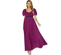 Regency Kleider für Damen Bridgerton Kleid für Frauen mit Satinschärpe Vintage Ballkleid Empire Taille Kleid Kleid Kleid Taille Rüschen Puffärmel Langes Kleid (Maulbeere M)