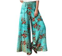Regenhose Damen Elegant Wanderhose Mit Blumen Boho Sommerhose Hohe Taille Stoffhose Casual Einfarbig Freizeithose Baumwolle Leinen Palazzo Hosen Lässig Sporthose Frauen,Cyan,4XL