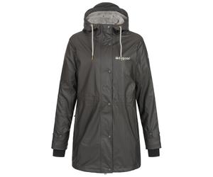 Regenjacke DEPROC ACTIVE "Friesennerz ELLESMERE WOMEN", Damen, Gr. 40/42 (M), grau (anthrazit), Web, 100% Polyester, figurumspielend hüftbedeckend, gerader Abschluss mit Druckknopf, Jacken Regenjacke,